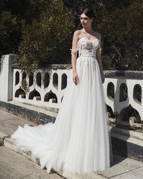 La9242 strapless or off the shoulder wedding dress with tulle and lace1